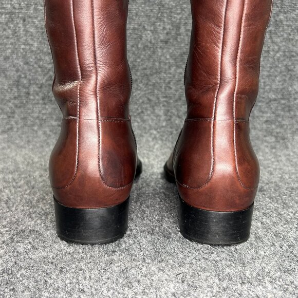 Ecco Tall Leather Boots Women's Size 9 Brown leather Buckle Strap Block Heel Zip - Picture 8 of 14